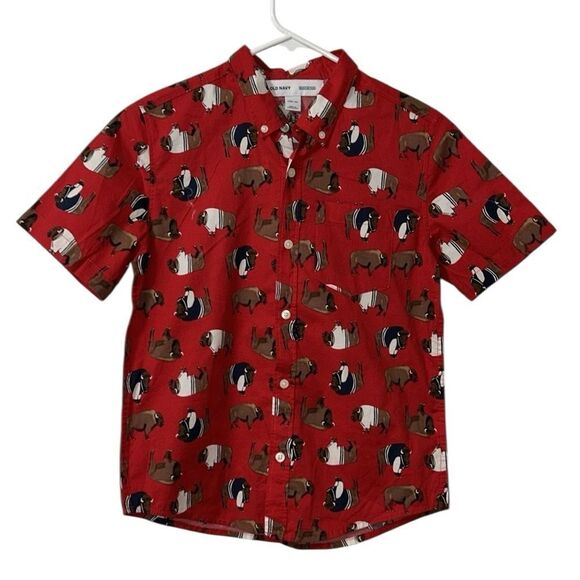 Old Navy,Straight faded Boys Button Down Printed Shirt(10/12) - Picture 4 of 9